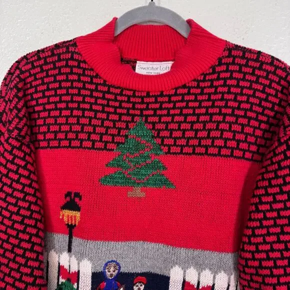 Vintage Christmas Sweater Women Small Ugly Xmas Party Carolers Cats Holiday 90s - Picture 5 of 12